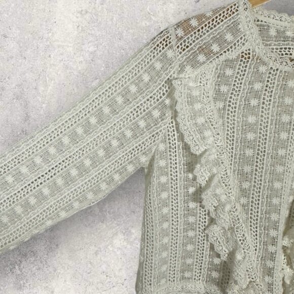 Sezane Madeleine Blouse Ecru Size 36 French US 4 Lace Embroidered Top Ruffle Dot - Picture 14 of 16